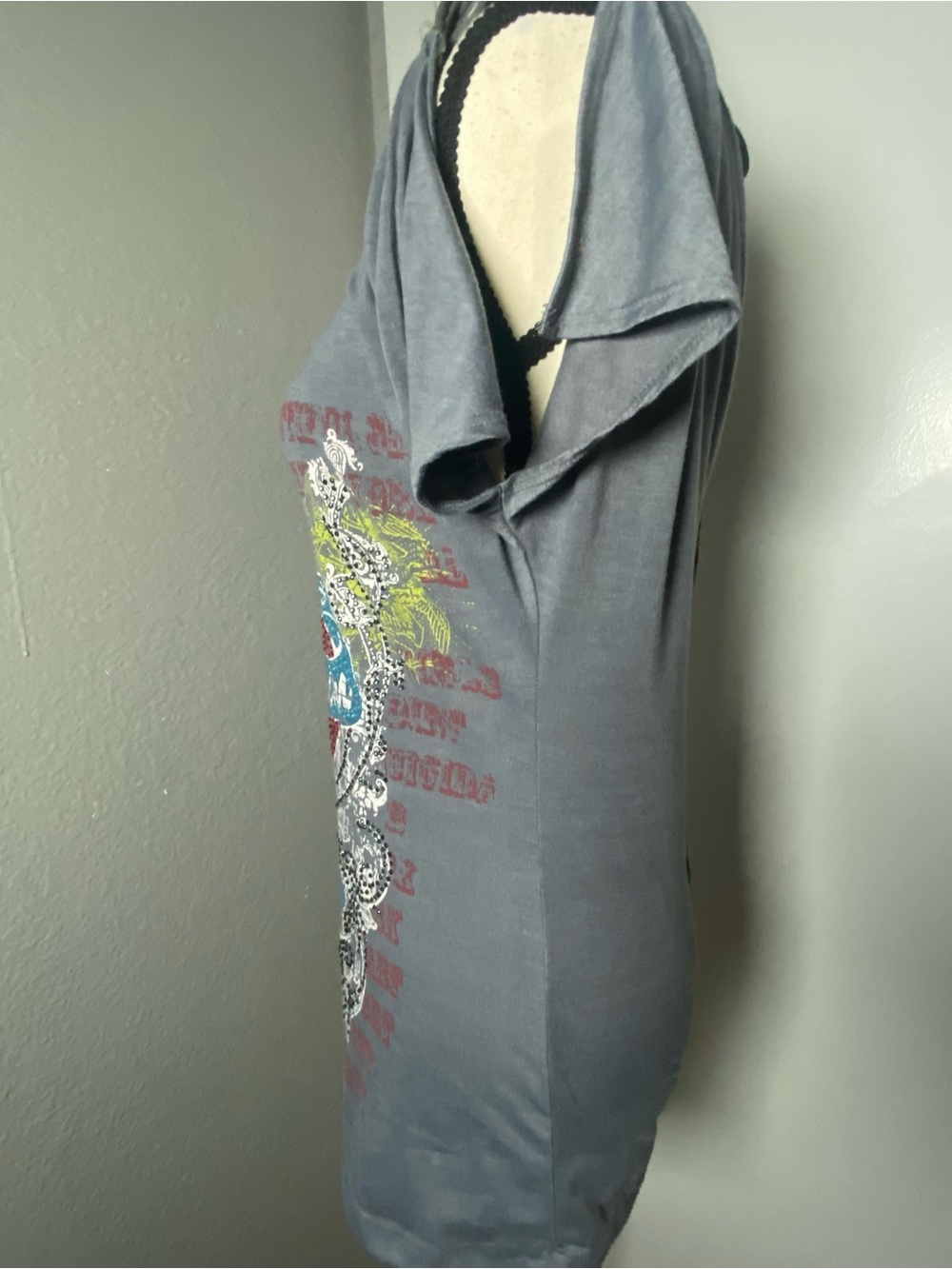 Y2K Grey Passion Rhinestone Graphic Top Size Medium - Picture 8 of 9